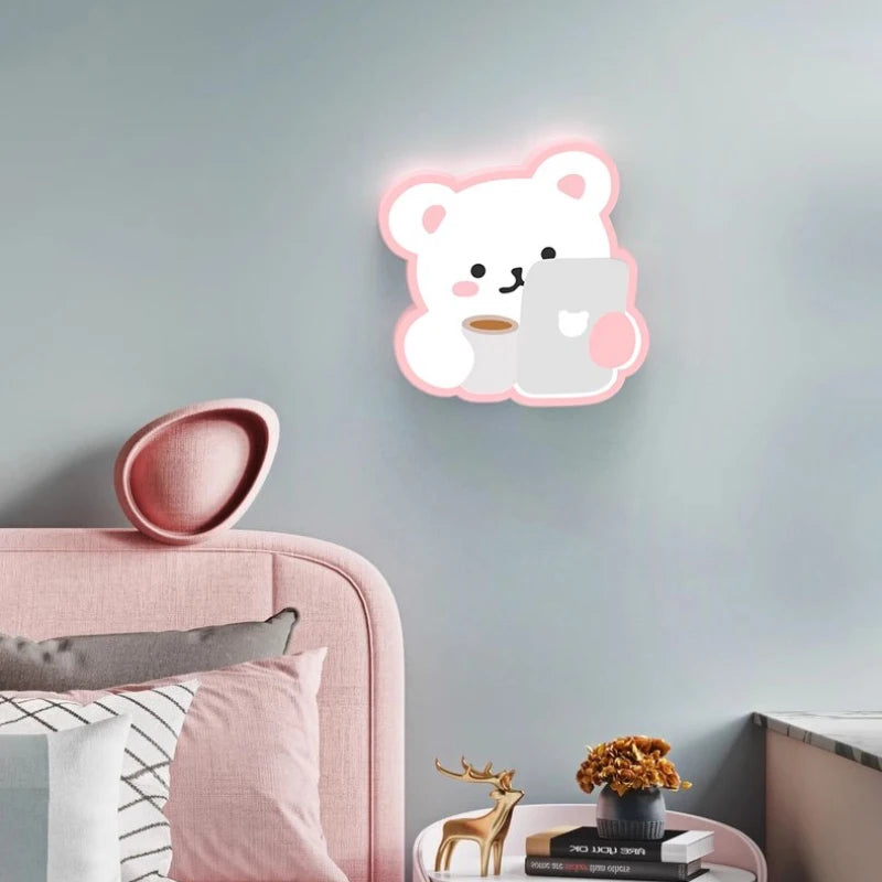 applique murale ours rose pour chambre d enfant mignonne moderne - vue 3 sur 8