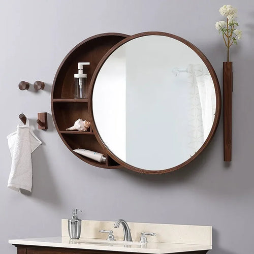 armoire de rangement murale avec miroir décoratif rond - vue 3 sur 8
