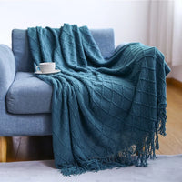 plaid tricot leger doux avec pompons style americain