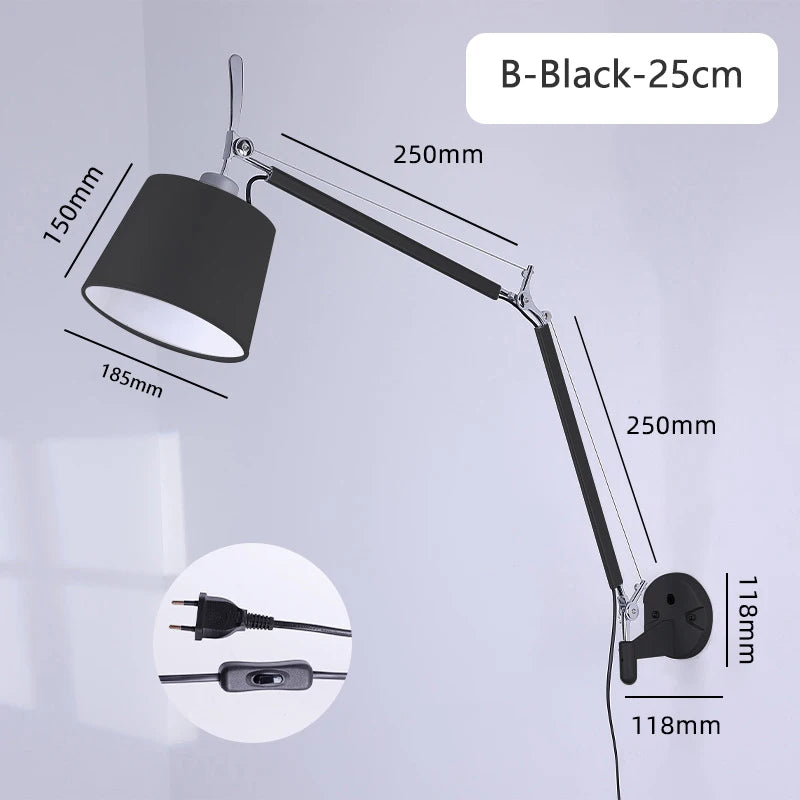 applique murale industrielle nordique pliable avec bras long pivotant - vue 8 sur 11