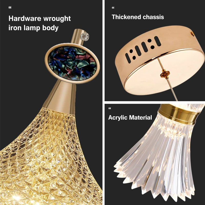 Plafond LED en cristal nordique lustre salon chambre chevet suspension lumières décor à la maison éclairage lampe suspendue pour plafond - vue 6 sur 16