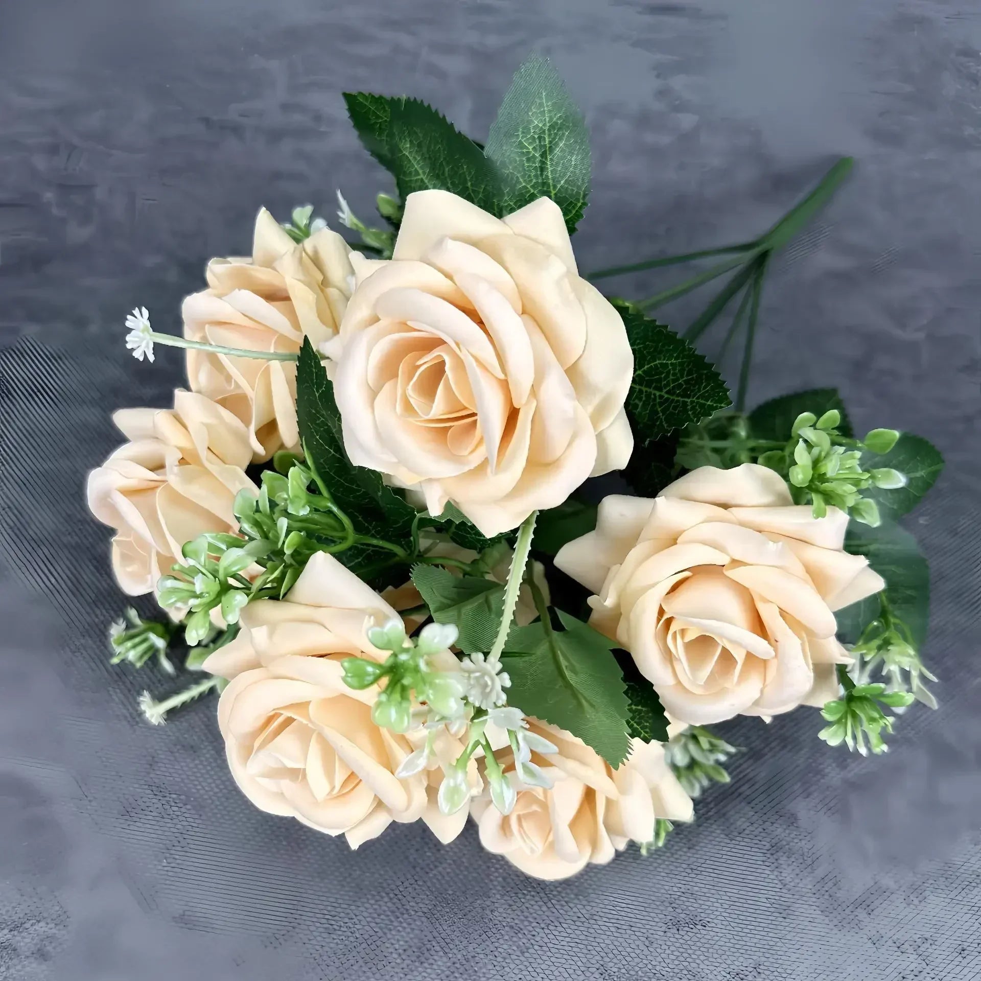décoration mariage bouquet de roses artificielles en soie 7 têtes - vue 8 sur 14