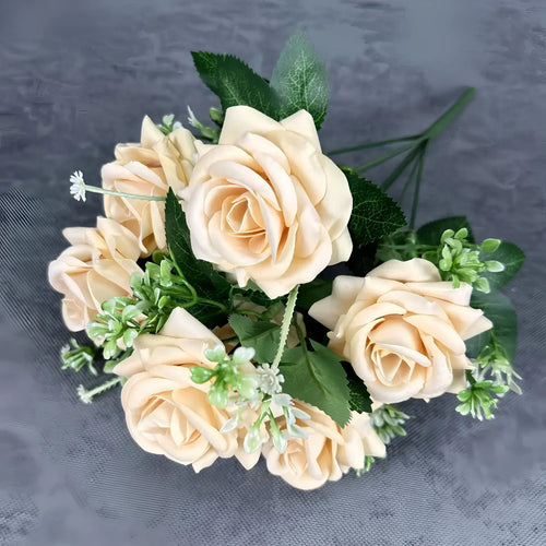 décoration mariage bouquet de roses artificielles en soie 7 têtes - vue 9 sur 14