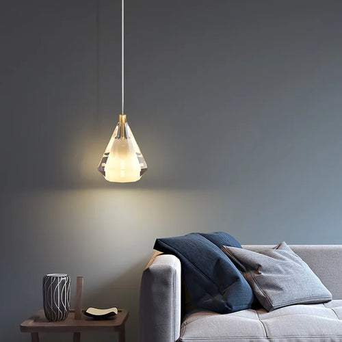 lustre en cristal diamant vintage en cuivre pour éclairage intérieur - vue 5 sur 8