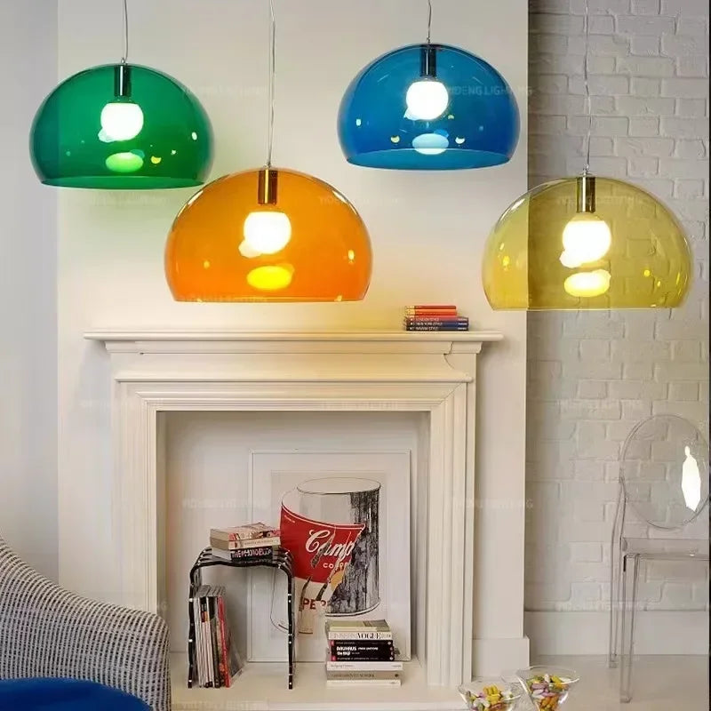 Italian Designer Dome Pendant Lamp Colorful Acrylic Chandelier Ceiling Suspenion Hanging Light with E27 Bulb - vue 3 sur 19