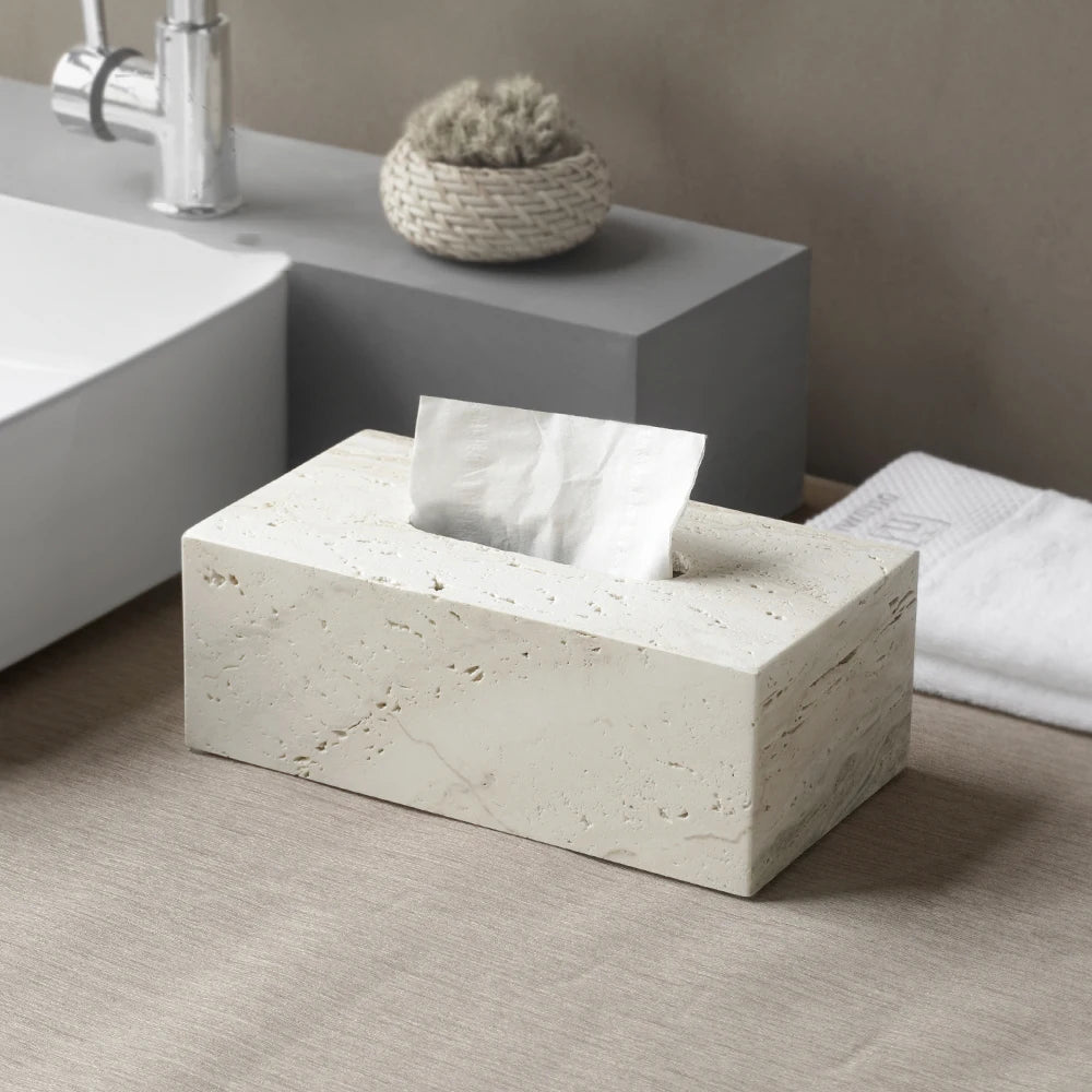 ensemble daccessoires en travertin beige pour salle de bain - vue 4 sur 20
