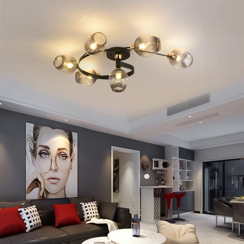lustre moderne nordique en spirale en verre et fer - vue 3 sur 6
