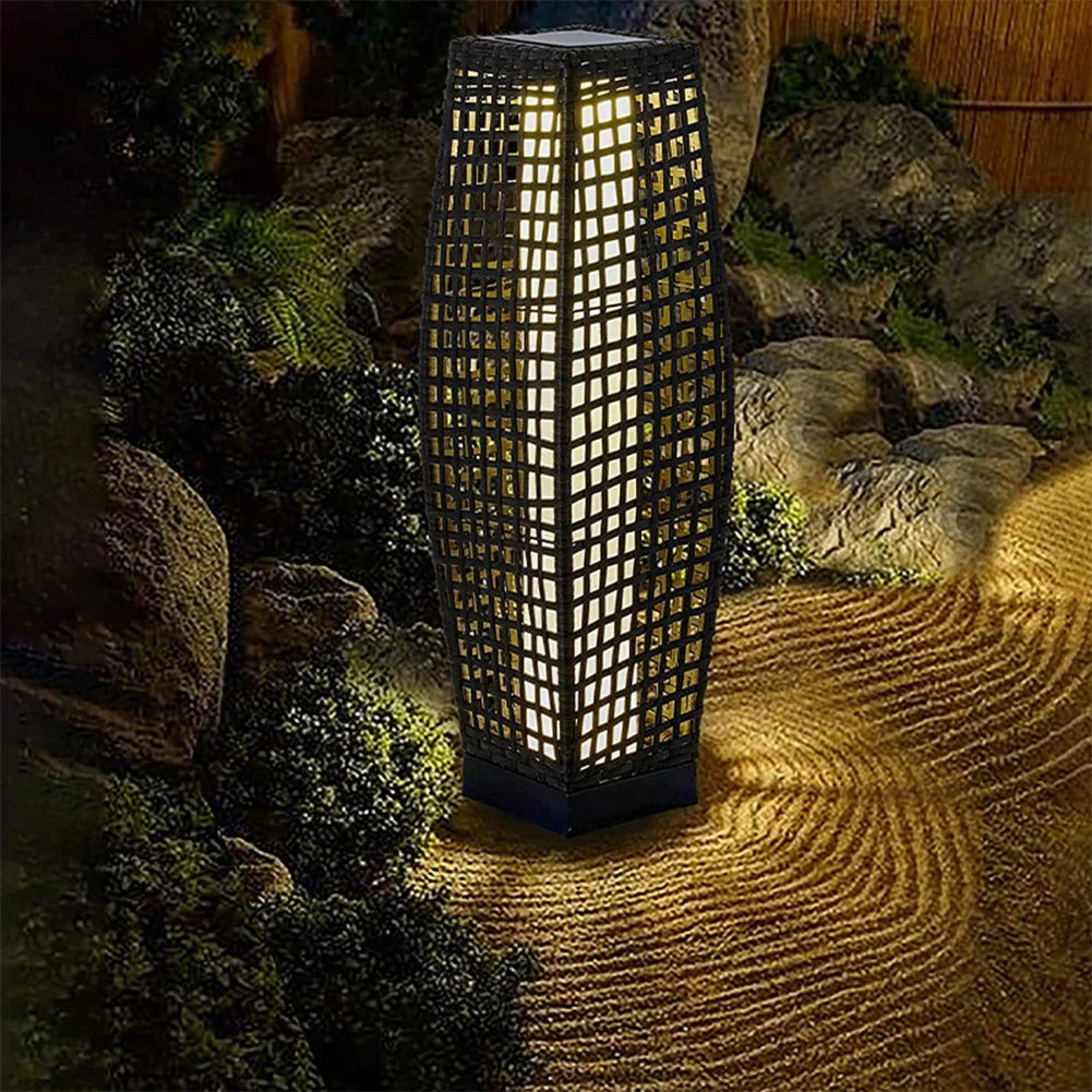 lampe extérieure solaire en rotin et osier décorative - vue 4 sur 8