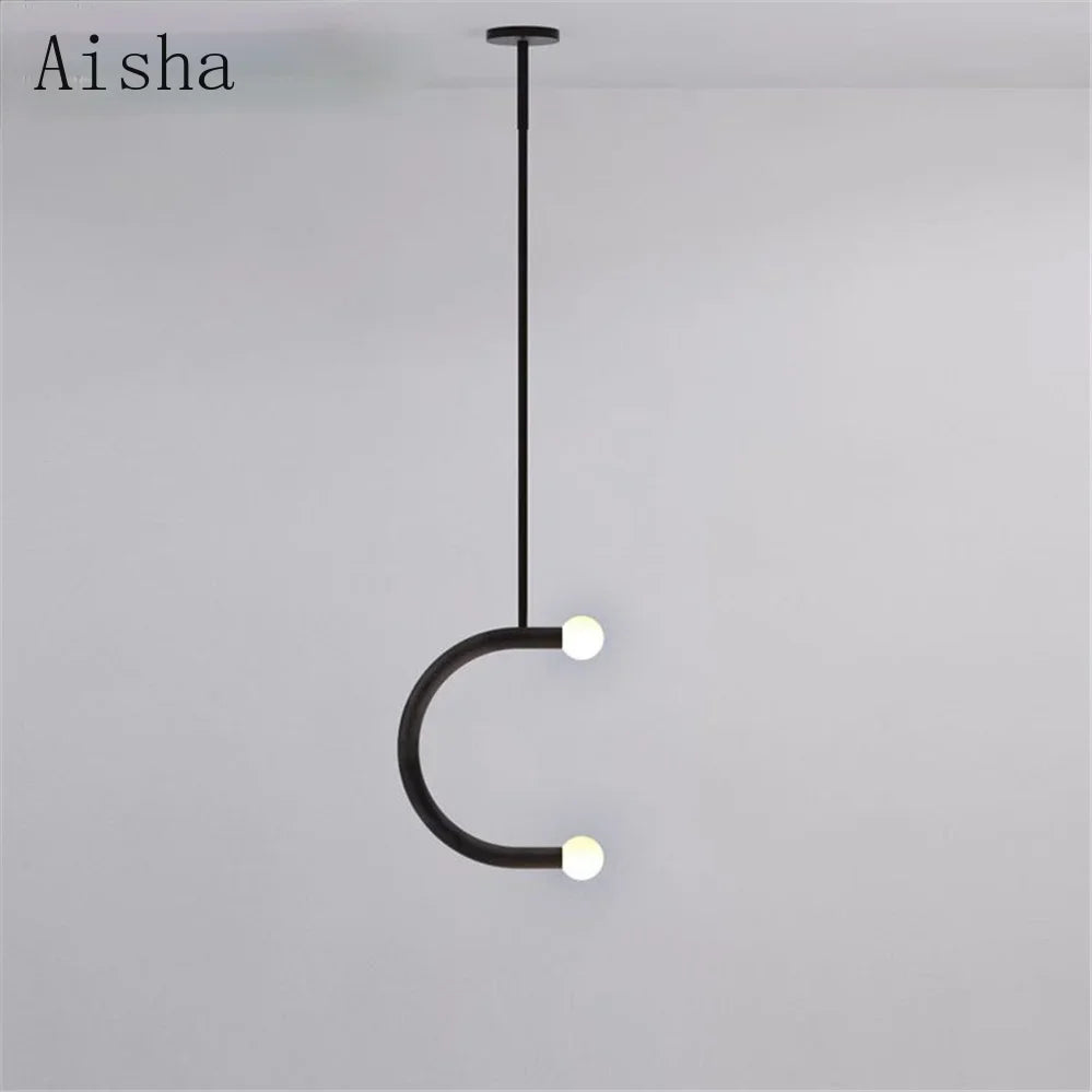 Nordic Creative U-shaped Line Art Led Chandelier Suitable for Corridor Bedroom, Bar and Loft Decoration Industrial Hanging Lamps