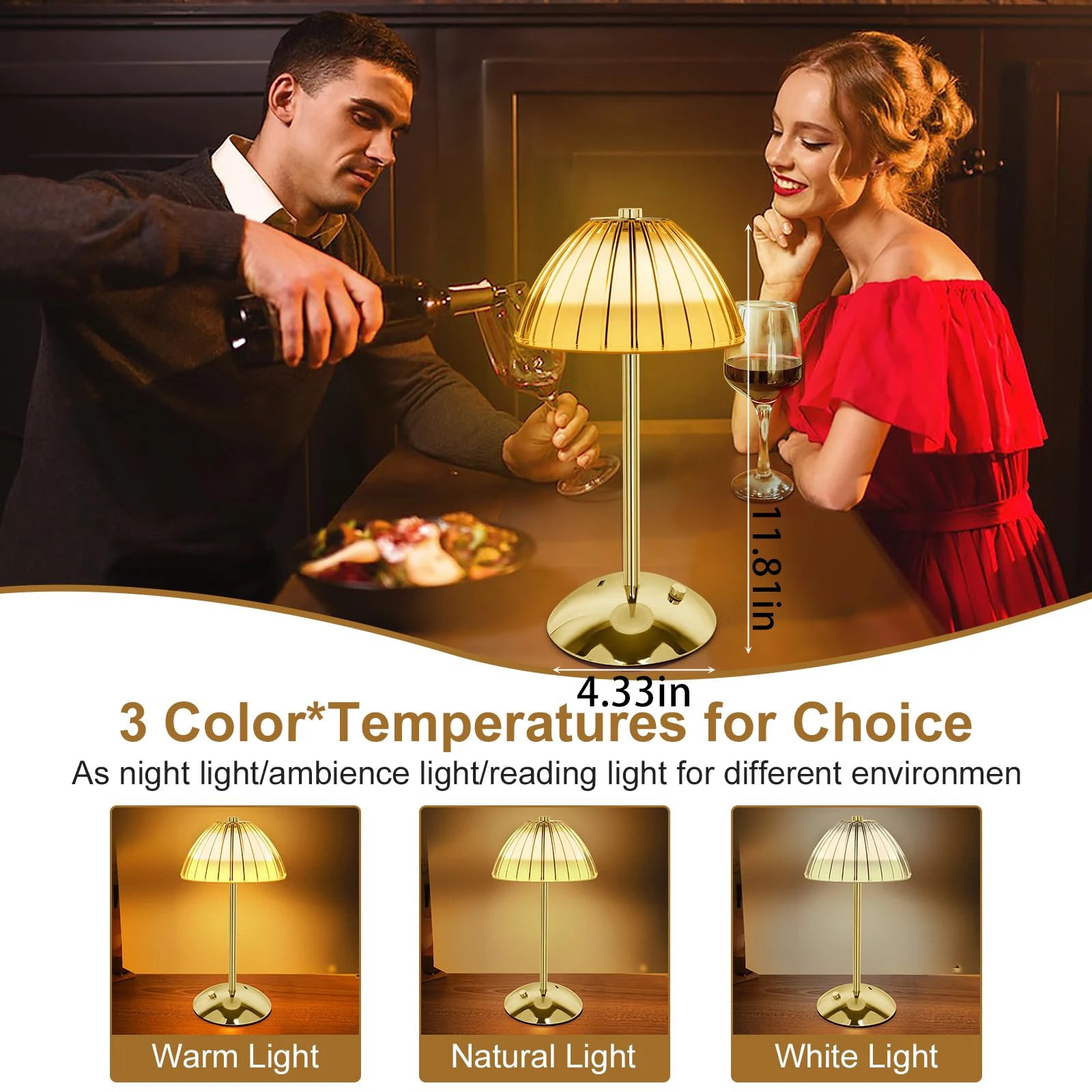 1-4Pcs LED Crystal Table Lamp Touch Sensor Desk Lamp USB Cordless Night Light Restaurant Atmosphere Lamp Bar Cafe Home Decor - vue 3 sur 8