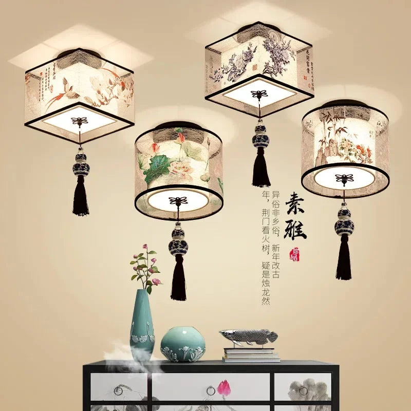 lustre chinois créatif lotus éclairage suspendu peinture décorative - vue 1 sur 27