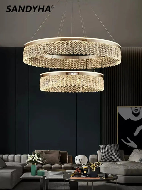 lustre sandyha moderne créatif anneau de luxe en cristal - vue 2 sur 11