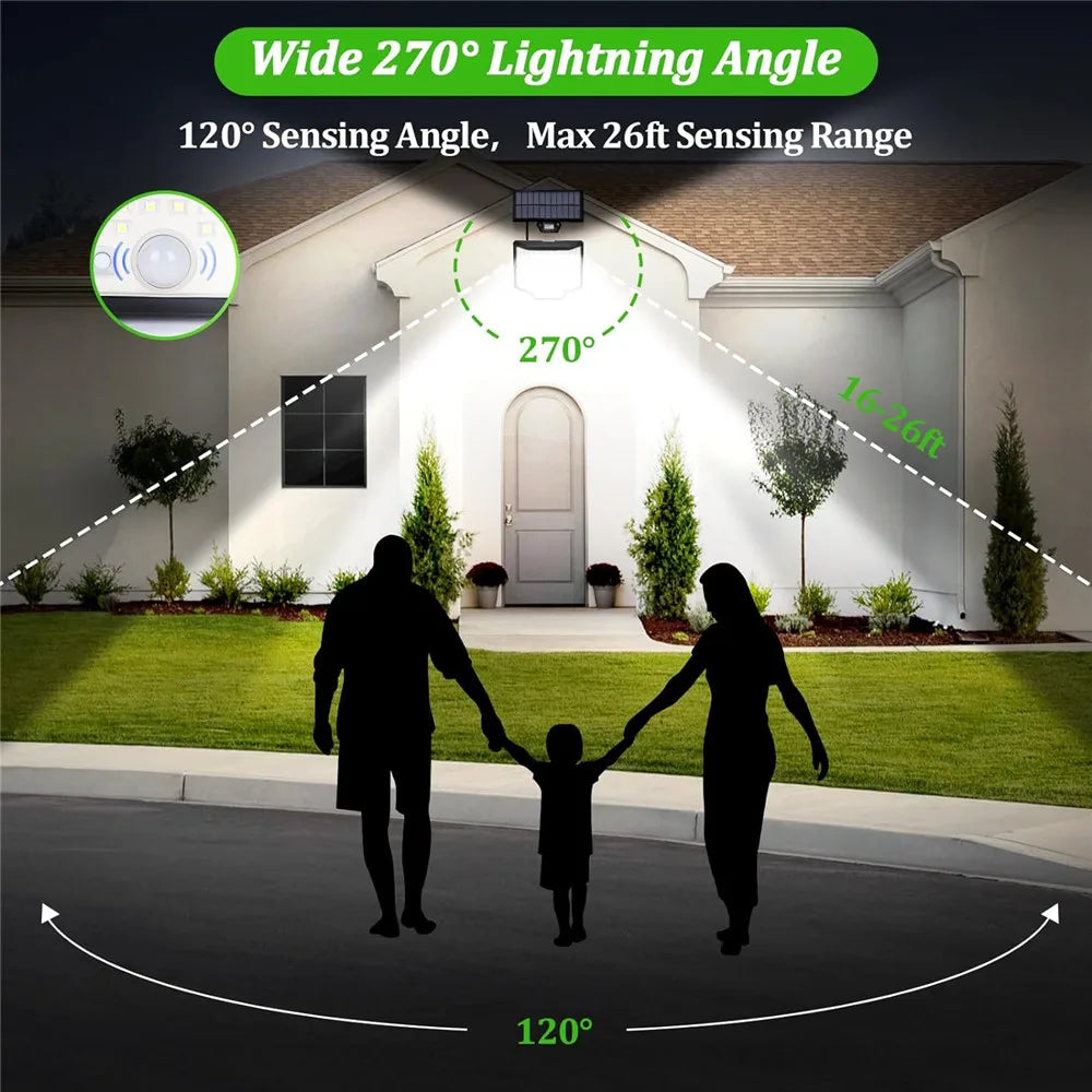 lumière solaire extérieure 166 led avec capteur de mouvement et télécommande - vue 8 sur 8