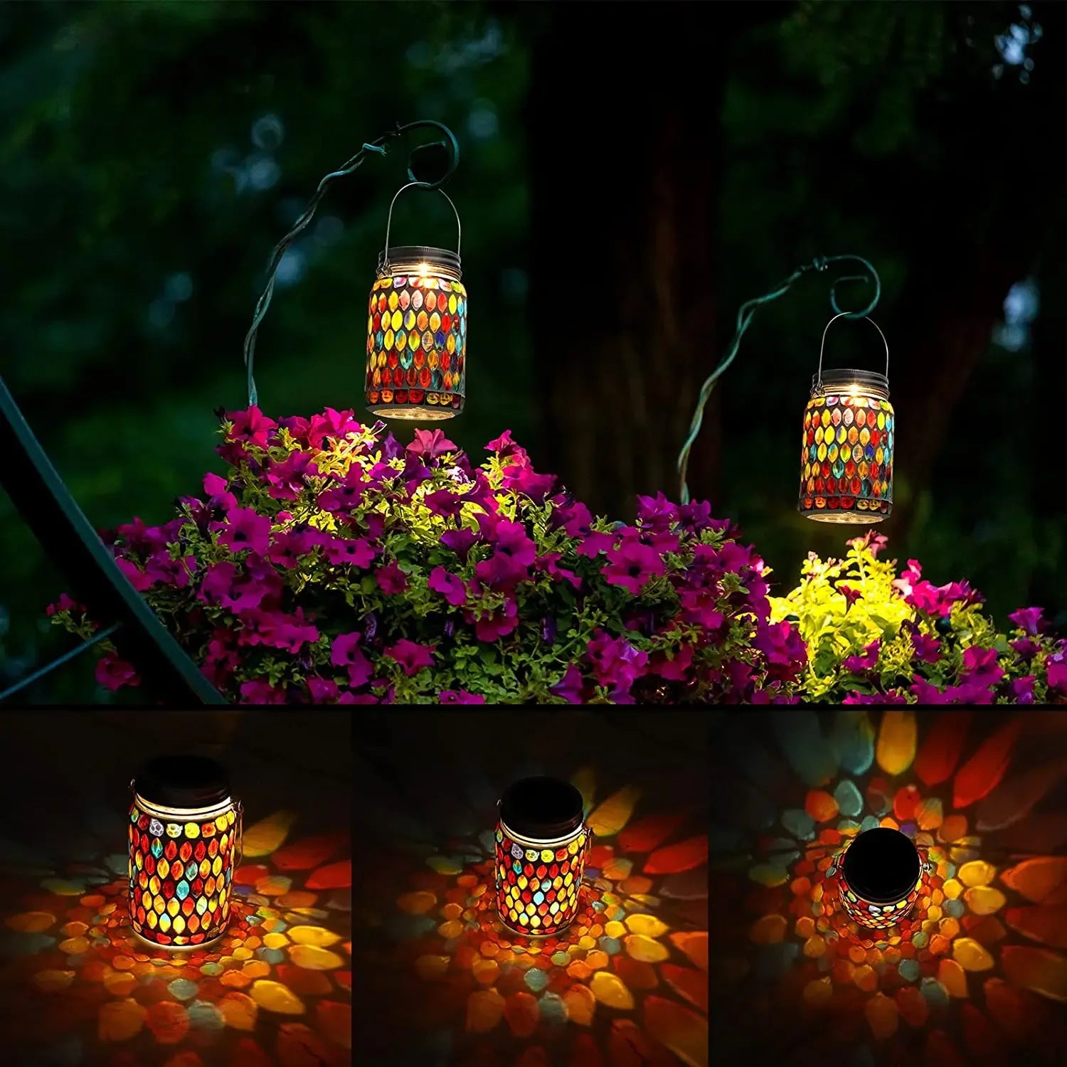 lanterne solaire décorative pour jardin en mosaïque - vue 2 sur 12
