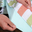 serviette de plage turque coton rayures pompons légère