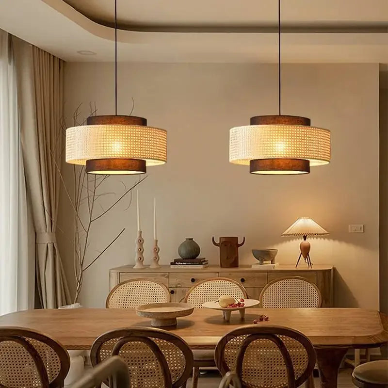 Suspension design à cannage en bambou rotin LED déco - vue 3 sur 10