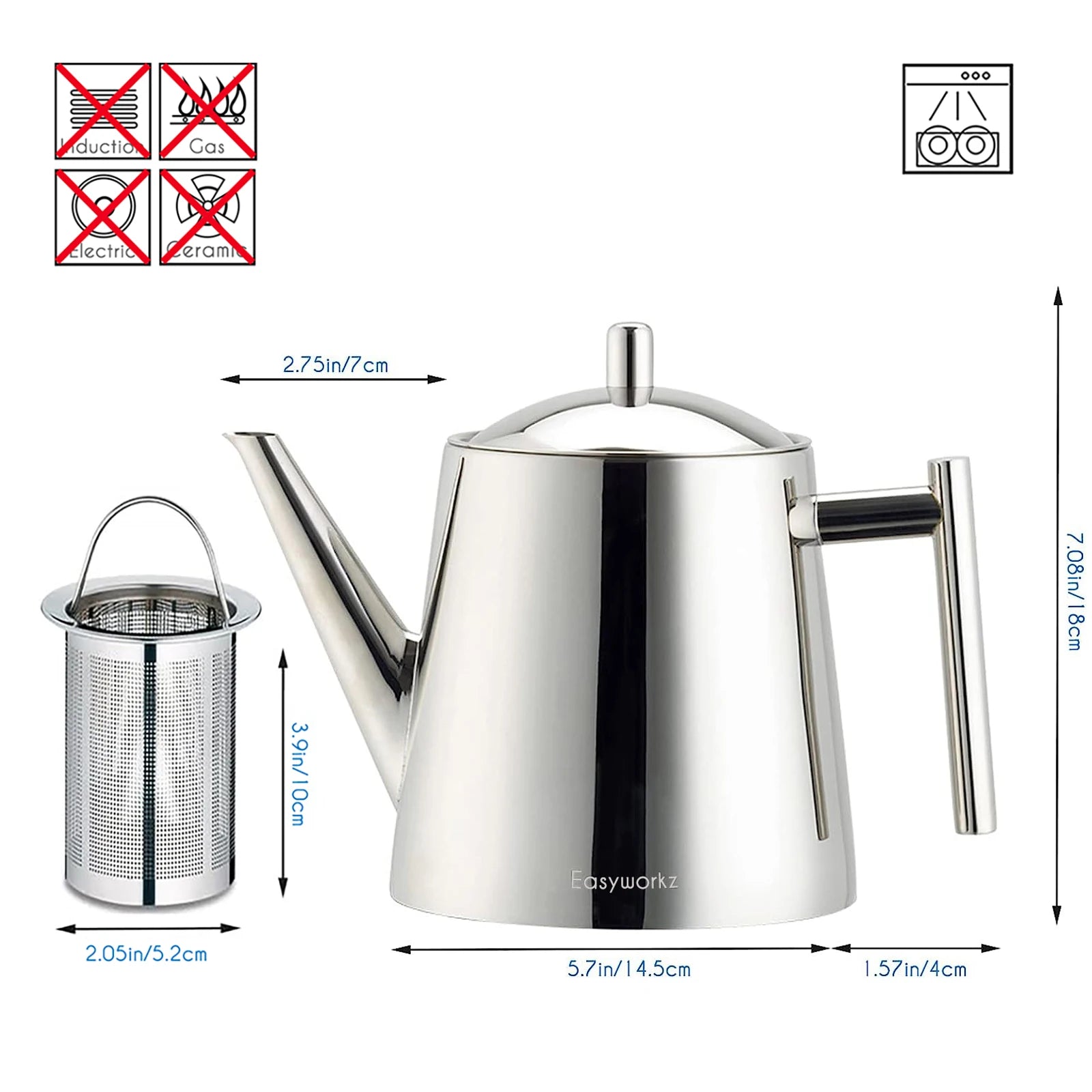 Theiere acier inox infuseur amovible 11l design moderne - vue 7 sur 9