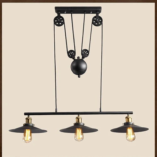 suspension industrielle vintage à 3 têtes avec poulie en fer - vue 8 sur 8