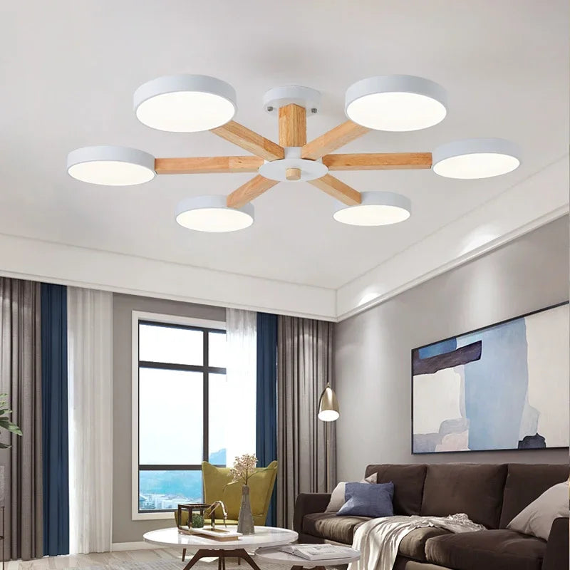 plafonnier moderne en bois à éclairage led pour décoration intérieure - vue 3 sur 15