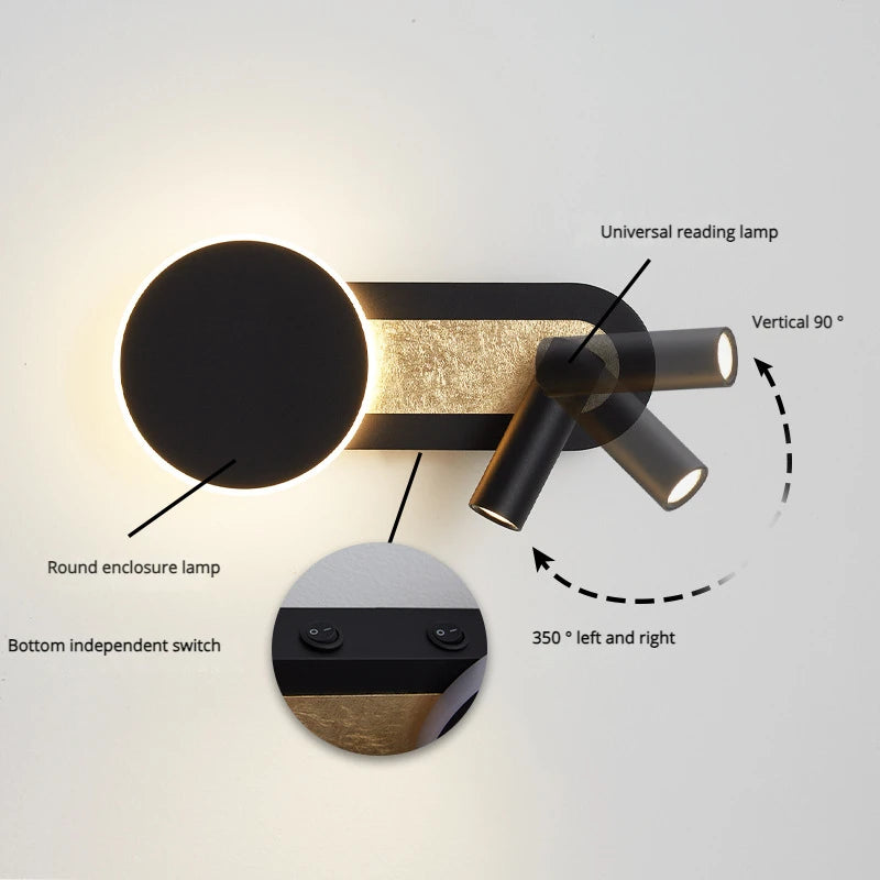 applique murale led nordique moderne rotative avec interrupteur - vue 3 sur 8