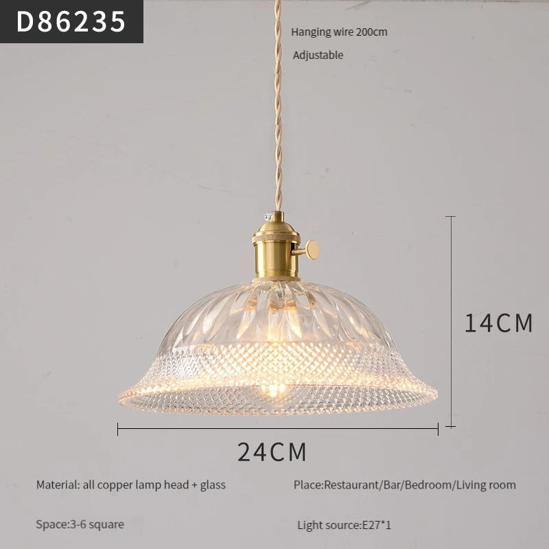 suspension moderne en laiton avec abat-jour rustique en verre de noyer - vue 20 sur 30