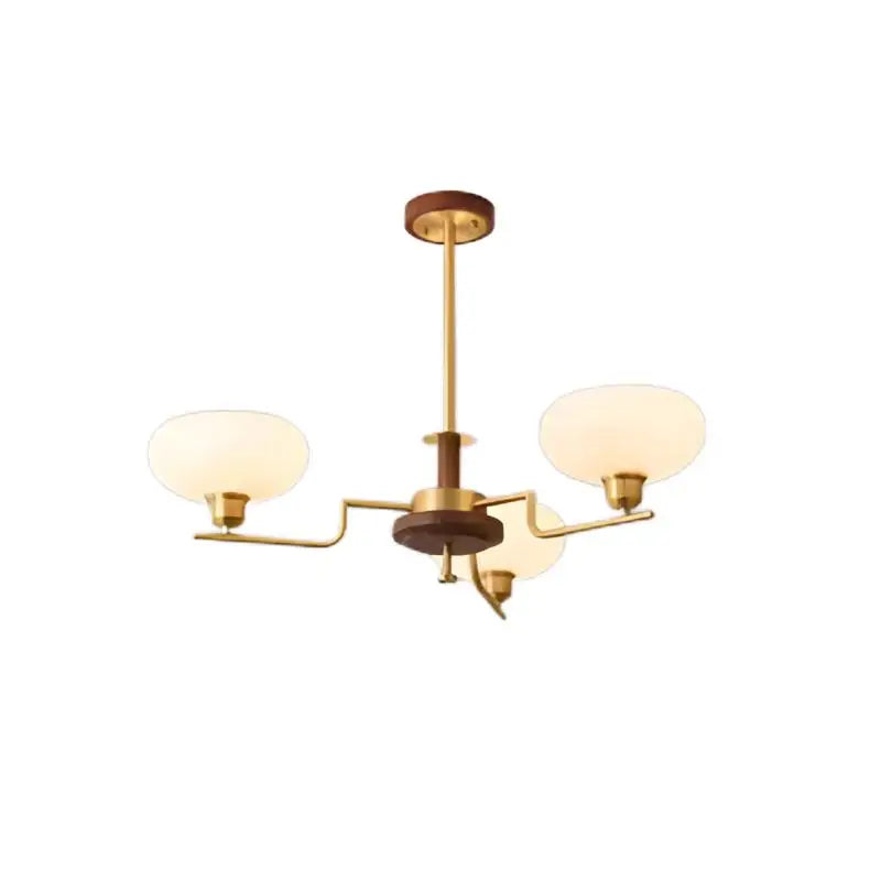 Walnut Wood Glass Brass, Wabi-sabi Modern Vintage style, chandelier lights for Living room, Bedroom, dining room, study - vue 6 sur 12