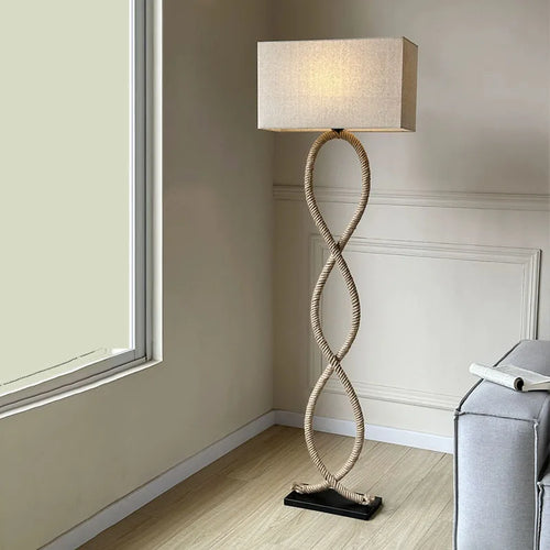Nordique rétro Wabi Sabi chanvre corde tissu abat-jour lampadaire Led salon décor à la maison chambre canapé coin chevet lampe sur pied - vue 5 sur 8