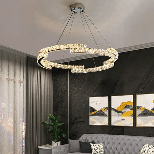 lustre nordique en cristal acier inoxydable miroir led intérieur - vue 3 sur 12