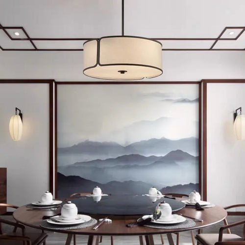 Style chinois Zen circulaire tissu lustre moderne rétro Simple salon étude Restaurant boutique décoration suspension - vue 2 sur 7