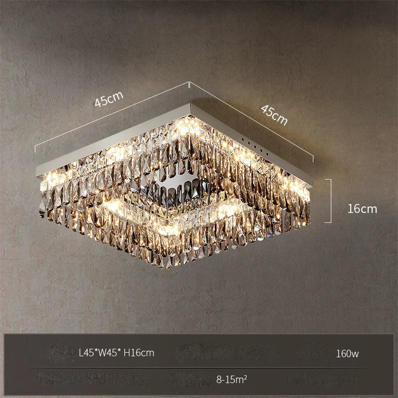 plafonnier led cristal doré chromé intensité variable design moderne - vue 11 sur 18