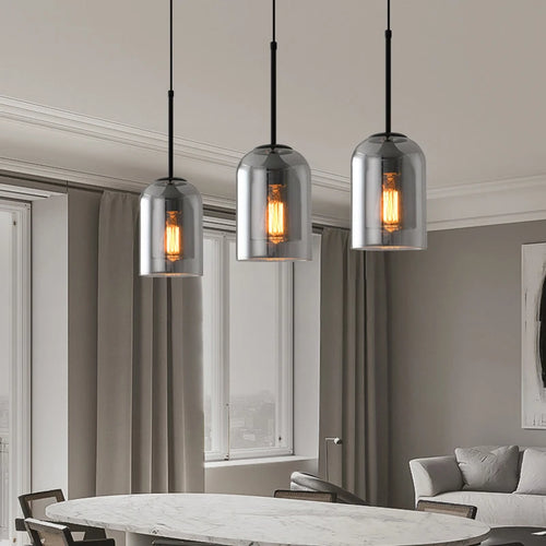 Suspension industriel vintage en verre fumé pour restaurant loft - vue 6 sur 30