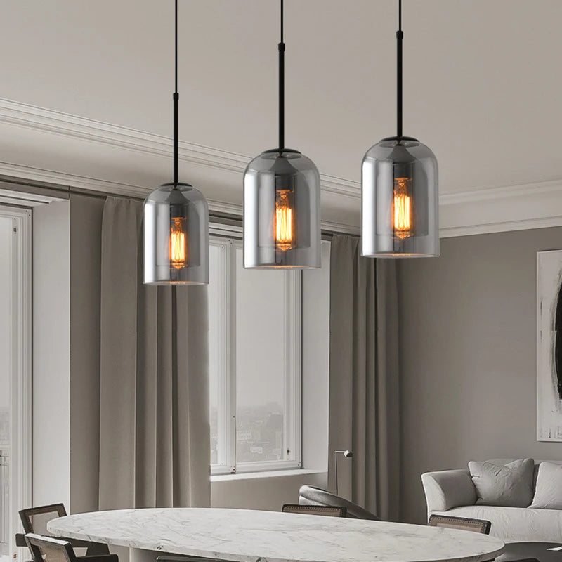 Suspension industriel vintage en verre fumé pour restaurant loft - vue 5 sur 30