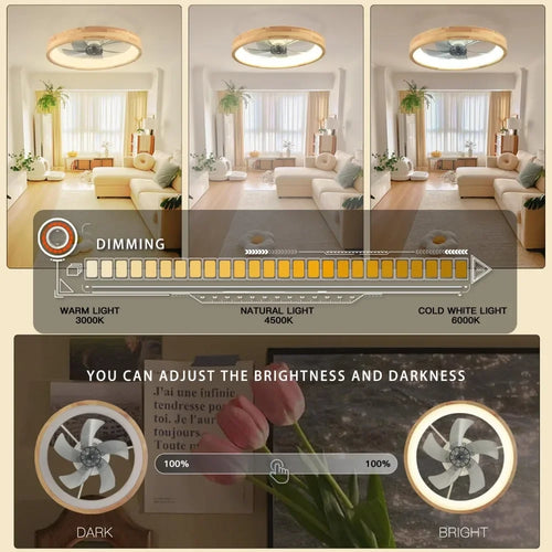 plafonnier ventilateur led avec minuterie télécommande et pales réversibles - vue 4 sur 6