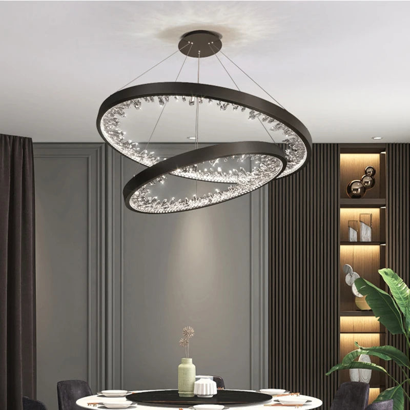 lustre moderne en cristal avec éclairage led pour villa - vue 4 sur 26