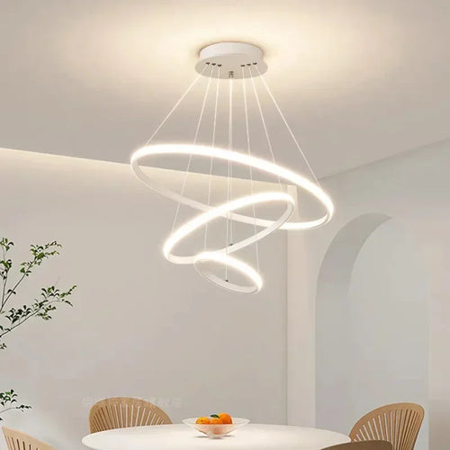 lustre moderne rond à trois cercles design élégant - vue 5 sur 13