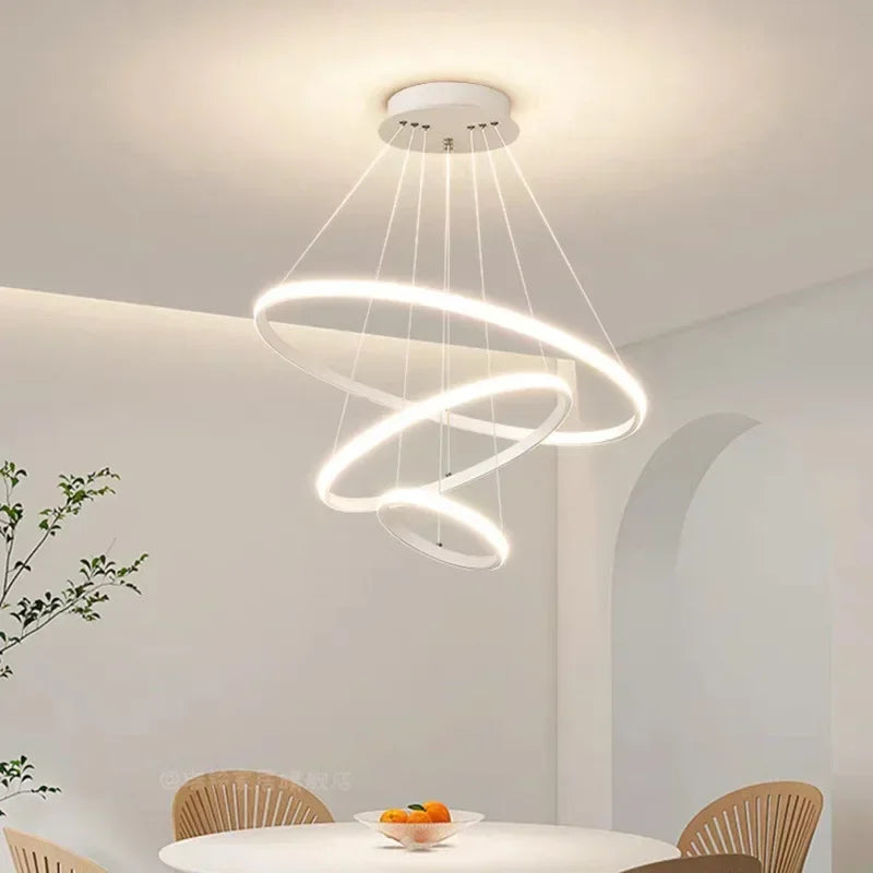 lustre moderne rond à trois cercles design élégant - vue 4 sur 13