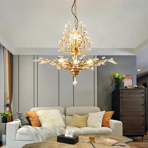 Vintage bougie suspension nordique LED lustre en cristal pour salon chambre cuisine Villa hôtel Hall luminaire - vue 3 sur 17