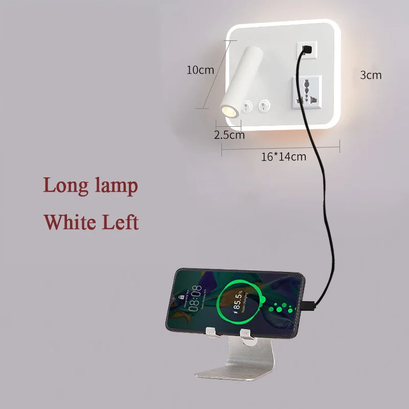 lampe de chevet murale led avec port usb et interrupteur rotatif - vue 11 sur 14