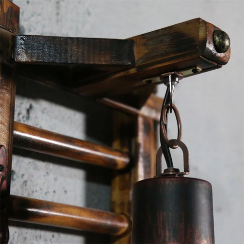 lampe rétro japonaise en bambou et corde de chanvre led - vue 4 sur 7