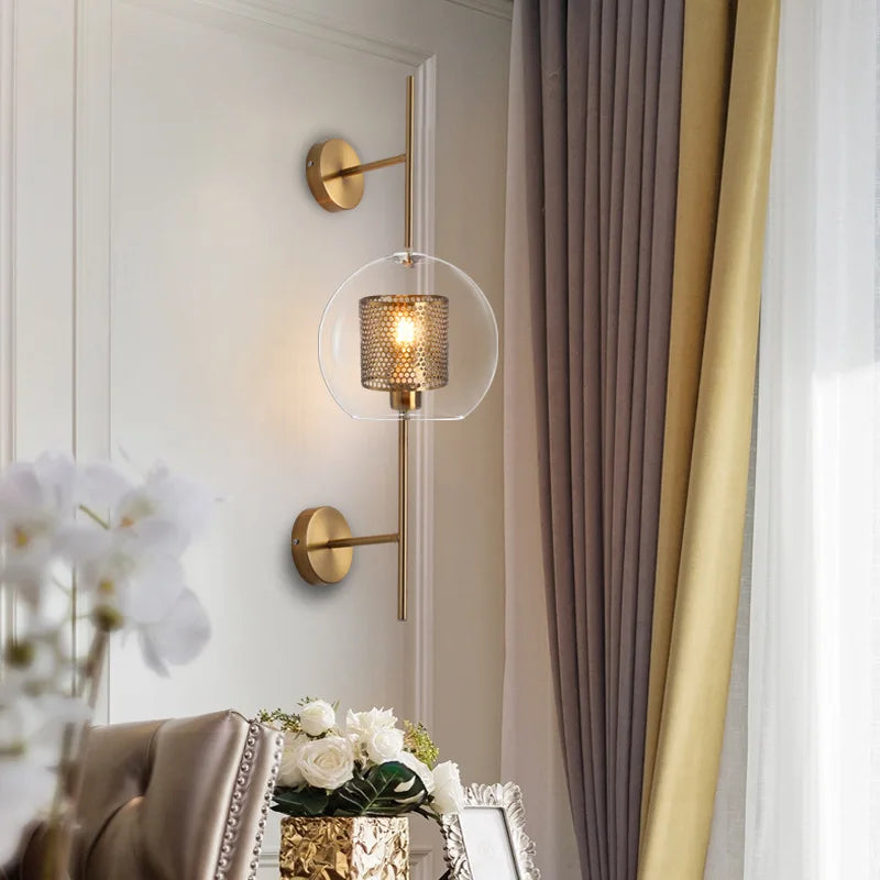 American Industrial Wall Lamps Clear Glass Wall Light Iron Metal Cage Living Room Decorative Wall Light Hallway Entrance Aisle - vue 3 sur 14