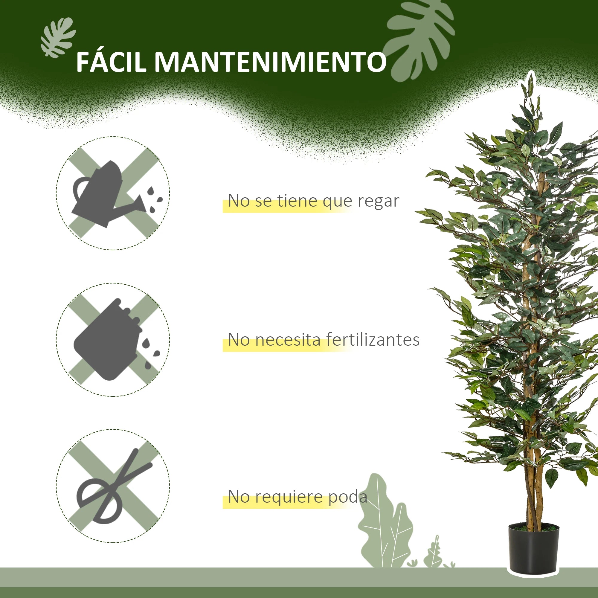 ficus artificiel avec pots en bûches et 1008 feuilles vertes - vue 7 sur 7