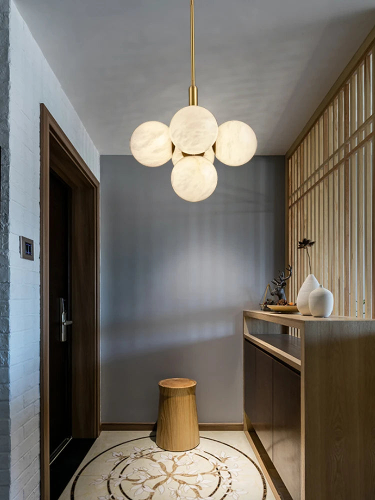 lustre tout en cuivre minimaliste et créatif rond en marbre - vue 5 sur 9