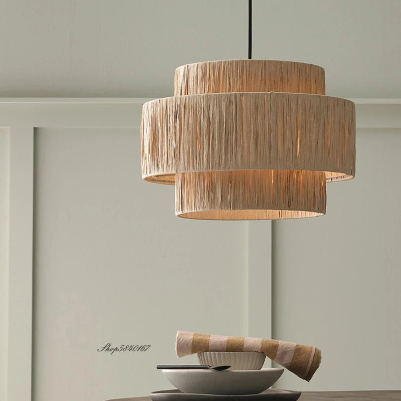 lustre en rotin style japonais fait à la main créatif - vue 7 sur 17