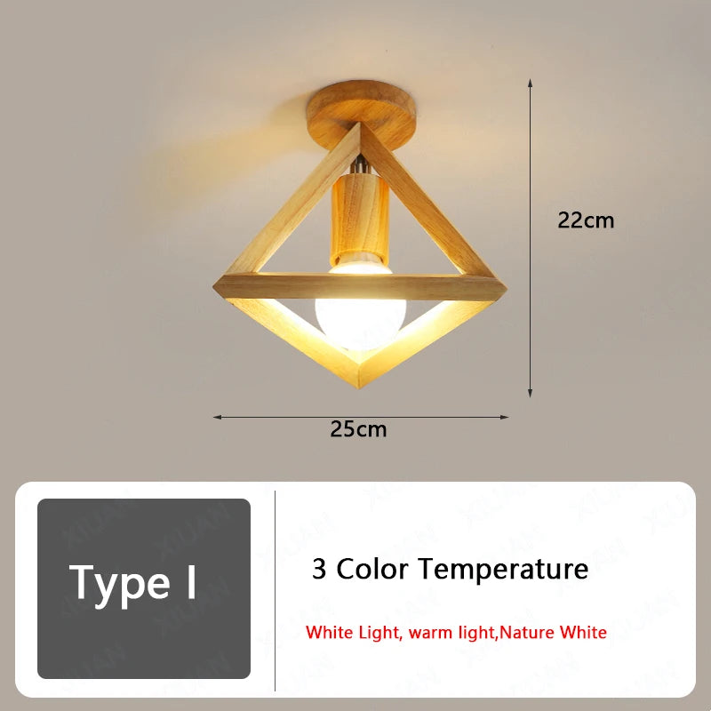 Plafonnier en bois nordique pour couloir entrée balcon couloir vestiaire Illuminaire 3 température de couleur en bois LED allée lumière - vue 12 sur 14