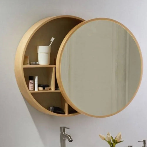 armoire de rangement murale avec miroir décoratif rond - vue 8 sur 8