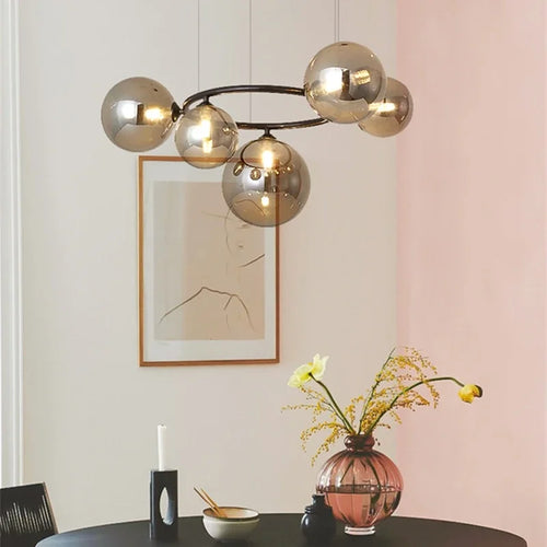 lustre nordique en verre fumé et doré pour intérieur moderne - vue 3 sur 12