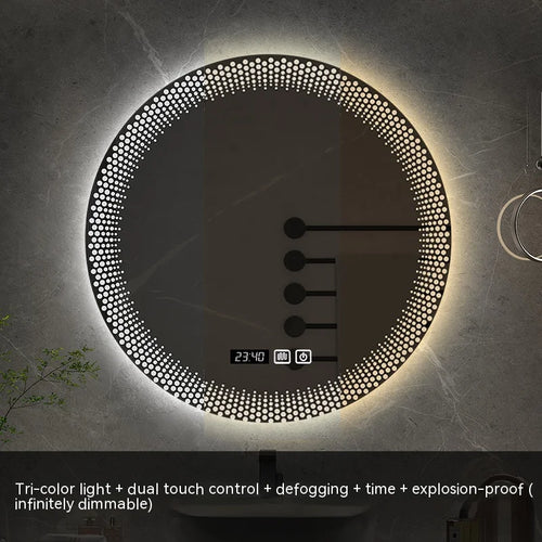 miroir rond à led avec rétroéclairage réglable et antibuée intelligent - vue 21 sur 25