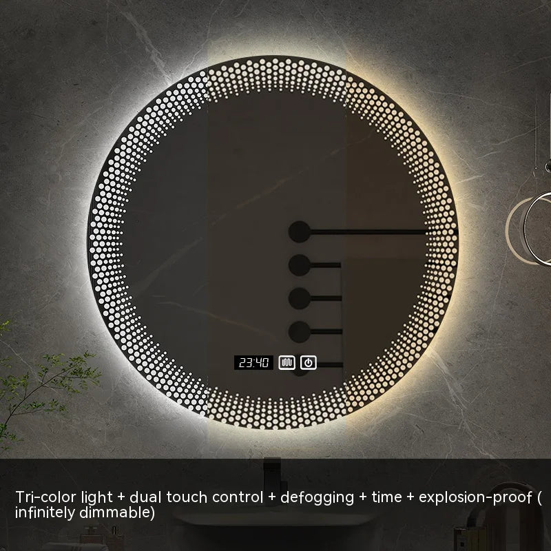 miroir rond à led avec rétroéclairage réglable et antibuée intelligent - vue 20 sur 25