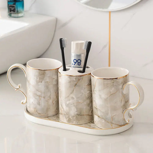 accessoires de salle de bain en céramique marbrée décorative et pratique - vue 15 sur 18