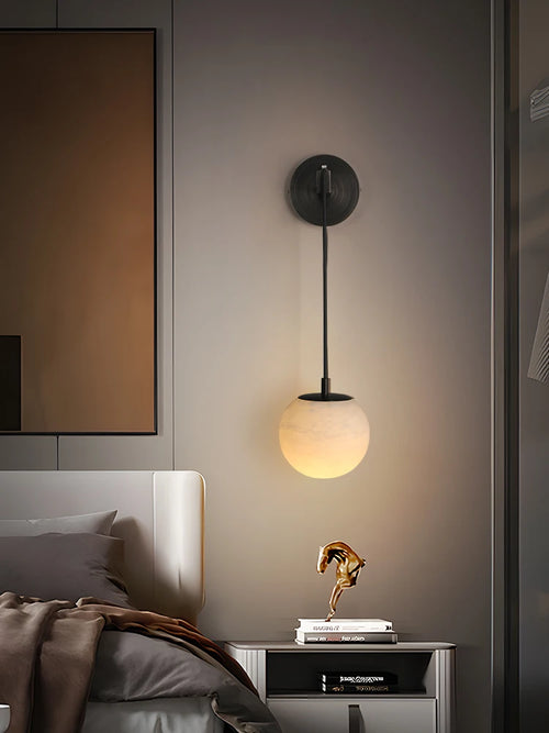 lampe de chevet moderne en cuivre et marbre naturel - vue 5 sur 10